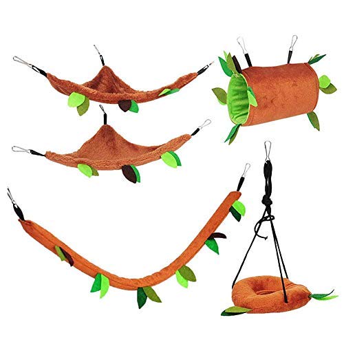 Qpets Hamster Cage Hammock, 5pcs Hamster Sleeping Nest Hanging Tunnel and Swing for Hamster Playing Sleeping,Sliding Toy Hamster Swing,Jungle Set Plush Warm Beds Qpets Hamster Cage Hammock, 5pcs Hamster Sleeping Nest Hanging Tunnel and Swing for Hamster Playing Sleeping,Sliding Toy Hamster Swing,Jungle Set Plush Warm Beds